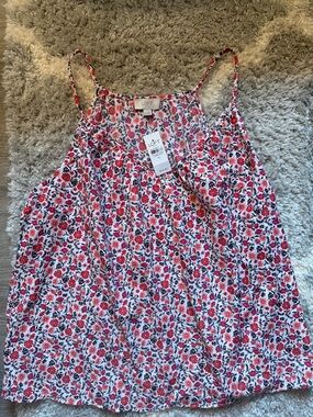 LOFT Red and Black Floral Spaghetti-Strap Top